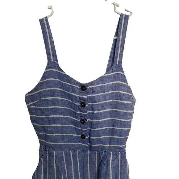 C&C California | Women's Beachy Blue White Stripe 100% Linen Capri Romper Sz 2 - Picture 3 of 6